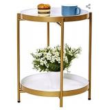 Toymay Folding Metal Side Table, 2 Tier Tray End Table Sofa Tables, Waterproof Round Coffee Table for