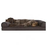 FurHaven Pet Dog Bed Memory Foam Faux Fleece & Chenille Couch Sofa-Style Pet Bed for Dogs & Cats, Coffee, Large