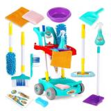 Small Fish Kids Cleaning Set for Toddlers, Pretend Play Housekeeping Supplies Kit for Boys and Girls Complete with Broom, Mop, Dust Pan, Spray Bottle and More, Little Helper Tools and Montessori Toys
