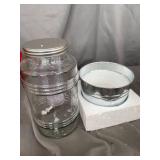 Circle Glass Breeze Beverage Dispenser with Ice Insert, Fruit Infuser and Galvanized Base, 2.4 Gal