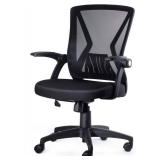 KOLLIEE Mid Back Mesh Office Chair Ergonomic Swivel Black Mesh Computer Chair Flip Up Arms with Lumbar Support Adjustable Height Task Chair