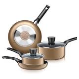 SereneLife Kitchenware Pots & Pans Basic Kitchen Cookware, Black Non-Stick Coating Inside, Heat Resistant Lacquer (6-Piece Set), One Size, Gold