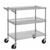 Finnhomy 3 Tier Heavy Duty Commercial Grade Utility Cart Wire Rolling Cart with Handle Bar
