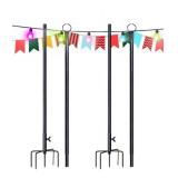 PLASUPPY String Light Poles for Outdoors,2 Pack 9FT Heavy Duty Patio Light Pole with Hooks and 5 Prong Fork for Yard, Lawn, Garden, Christmas Holiday