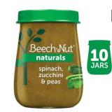 (10) Beech-Nut Naturals Stage 2, Spinach Zucchini & Peas Baby Food, 4 oz Jar