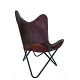 Handmade Tan Leather Arm Chair Leather Butterfly Chair Home Decor Vintage Leather Butterfly Chair Present by Indian Hando Art (Rich Brown)