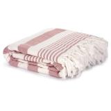 Cottonna 100% Luxury Turkish Cotton Oversized Beach Blanket, 80" by 80", Peshtemal Front with Terry Loop Back, Fouta Blanket, Throw, Peshterry Beach Towel Queen Size (Coral Stripes)