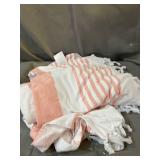 Cottonna 100% Luxury Turkish Cotton Oversized Beach Blanket, 80" by 80", Peshtemal Front with Terry Loop Back, Fouta Blanket, Throw, Peshterry Beach Towel Queen Size (Coral Stripes)