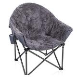 ALPHA CAMP Plush Moon Saucer Chair with Carry Bag - Supports 350 LBS, Gray
