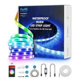 Fovaa LED Strip Lights Color Changing Waterproof 16.4ft Flexible Dimmable RGBW Light Strip 12V 5050, Rope Lights Music Sync Bluetooth App Control, LED Lights for Bedroom, Party, Home, Outdoor