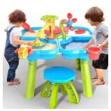 TEMI 4-in-1 Sand Water Table, 32PCS Sandbox Table with Beach Sand Water Toy, Kids Activity Sensory Play Table Summer Outdoor Toys for Toddler Boys Girls