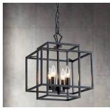 LAMPSMORE 4-Light Farmhouse Chandelier Lighting,Metal Kitchen Island,Pendant Lighting in Rustic Vintage Farmhouse Style,Black Chandelier in H15"xW12"xD12",Chain Adjustable