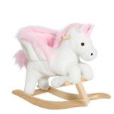 Qaba Kids Wooden Plush Ride-On Unicorn Rocking Horse Chair Toy with Sing Along Songs