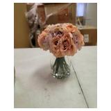 Enova Home Artificial Open Rose Flower Arrangements with Glass Vase