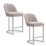 Barrelback Grey Linen and Espresso Metal Counter Stools (Set of 2)- Retail:$316.99