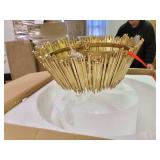 Modern Vintage Farmhouse 3-Light Gold Stripes Wood Chandelier Ceiling Pendant for Living, Dining Room - D20" x H8"- Retail:$277.49