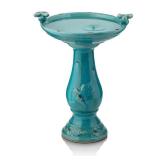 Alpine 24-Inch Ceramic Antique Pedestal Birdbath and Bird Figurines, Turquoise- Retail:$106.97