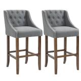 HOMCOM Modern Mid-Back Bar Stools with Nailhead Tufted Upholstery, Counter Dining Chair Set of 2- Retail:$386.49