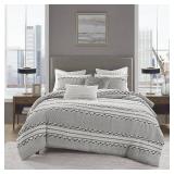 King/California King Lennon Organic Cotton Jacquard Comforter Set Charcoal Gray