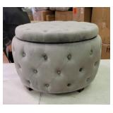 Adeco Round Velvet Storage Ottoman, Button Tufted Footrest Stool- Retail:$187.99