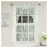 2-Ivory Knit Lace Bird Motif Window Treatments