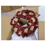Red Glitzhome 19D Red Plaid Christmas Wreath