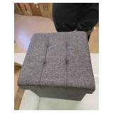 Foldable Tufted Linen Storage Ottoman