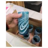 NOVICA Handmade Blown Glass Highball Glasses Whirling Aquamarine (Mexico) - 6*2.8