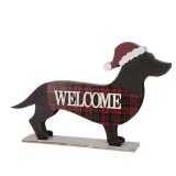 Glitzhome Wooden Christmas Double Sided Dachshund Porch Sign Decor