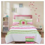 Cozy Line Charlotte Chic Pink Green Ruffle Quilt Set- Retail:$91.99