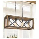 Farmhouse 4-light Wood Linear Rectangle Island Chandelier Lights