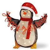 BLACK, RED- Pre-Lit 29-inch Tinsel Penguin