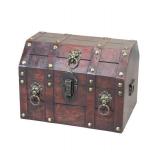 Vintiquewise Antique Wooden Pirate Chest with Lion Rings and Lockable Latch