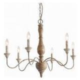 Farmhouse Distressed Handmade Wood Chandeliers French Country 6-lights Kitchen Island Lighting Fixture - 29.5 * 29.5 * 24.4- Retail:$281.49