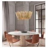 Modern Vintage Farmhouse 3-Light Gold Stripes Wood Chandelier Ceiling Pendant for Living, Dining Room - D20" x H8"- Retail:$277.49