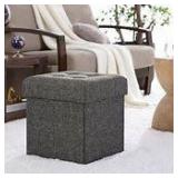 Foldable Tufted Linen Storage Ottoman