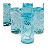 NOVICA Handmade Blown Glass Highball Glasses Whirling Aquamarine (Mexico) - 6*2.8