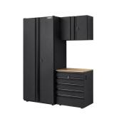 3-Piece Pro Duty Welded Steel Garage Storage System in Black LINE-X Coating (64 in. W x 81 in. H x 24 in. D), HUSKY Black linex