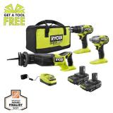 RYOBI ONE+ HP 18V Brushless Cordless 3-Tool Combo Kit with (2) 1.5 Ah Batteries, Charger, and Bag