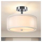 Ganiude Modern 3-Lights Semi Flush Mount Light Fixture,12" Industrial Close to Ceiling Light with Double Fabric Drum Shade,Pendant Kitchen Light for Bedroom,Living Room,Dining Room,Hallway,Entry,Foyer