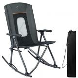 PORTAL Oversized Quad Folding Camping Rocking Chair High Back Hard Armrest Carry Bag Included, Support 300 lbs, Black