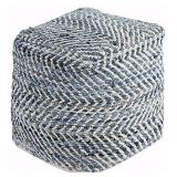 Signature Design by Ashley Chevron Handmade Woven Pouf 20 x 20, Blue and White