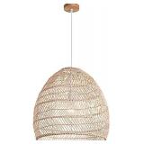 DANGGEOI Woven Rattan Pendant Light, Curved Rattan Bamboo Chandelier, 1 Light Beige Ceiling Hanging Light for Kitchen Island Living Room Bedroom Restaurant (19.7"W x 19.7"H)