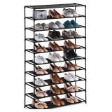 YOUDESURE 10 Tiers Shoe Rack, Large Shoe Rack Organizer for 50 Pairs, Space Saving Shoe Shelf, Non-Woven Fabric Shoe Storage Cabinet (Black