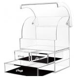 T-SIGN Cosmetic Makeup Storage Organizer Drawers, Large Acrylic Cosmetics Display Cases with lid, Dustproof Waterproof for Bathroom Counter Dresser, Lipsticks, Brushes, Jewelry, Installation Free