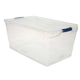 Rubbermaid Cleverstore Stackable Containers with Durable Latching Clear Lids, Visible Organization, Ideal for Large Item Storage for Garage and Basement, 95 Quart - 4 Pack