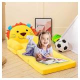 HIGOGOGO Cartoon Foldable Kids Sofa, Plush Lion Shape Children Couch Backrest Armchair Bed with Pocket, Upholstered 2 in 1 Flip Open Infant Baby Seat for Living Room Bedroom, Yellow