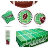 Football Decoration Party Supplies Kit Serve 25, Includes Dinner Plates, Dessert Plates, Napkins, Cups,and Football Tablecloth Perfect for Football Birthday Party Football Gameday Tailgate Party