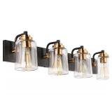 SOLFART Black with Bronze Vintage Vanity Lighting Fixtures for Bathroom, Black with Bronze Wall Lamp Sconce 4 Light