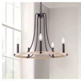 Wellmet Rustic Foyer Chandeliers, 5 Lights Modern Farmhouse Candle Wagon Wheel Chandelier, 23.6" Round Hanging Ceiling Pendant Lighting Fixture for Entryway, Kitchen Island, Dining Living Room